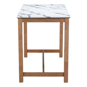 HomeRoots 48" Modern Rectangular Bar Table with White Faux Marble Top & Solid Wood Base for Stylish Dining 668835