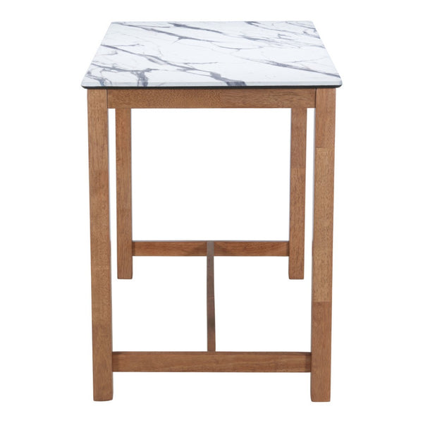 HomeRoots 48" Modern Rectangular Bar Table with White Faux Marble Top & Solid Wood Base for Stylish Dining 668835