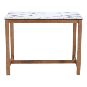HomeRoots 48" Modern Rectangular Bar Table with White Faux Marble Top & Solid Wood Base for Stylish Dining 668835