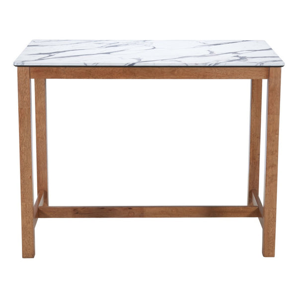 HomeRoots 48" Modern Rectangular Bar Table with White Faux Marble Top & Solid Wood Base for Stylish Dining 668835