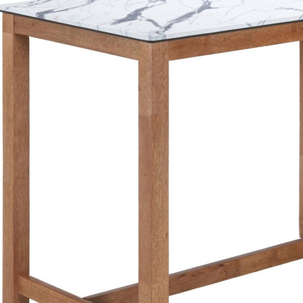 HomeRoots 48" Modern Rectangular Bar Table with White Faux Marble Top & Solid Wood Base for Stylish Dining 668835