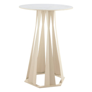 HomeRoots 26" Modern White Faux Marble Bar Table with Steel Base - Stylish, Durable Bistro Design for Any Space 668836