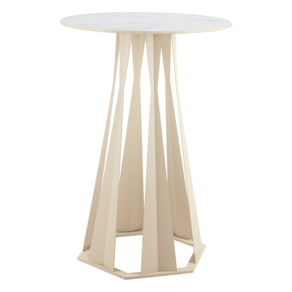 HomeRoots 26" Modern White Faux Marble Bar Table with Steel Base - Stylish, Durable Bistro Design for Any Space 668836