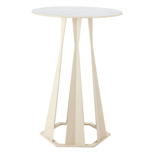 HomeRoots 26" Modern White Faux Marble Bar Table with Steel Base - Stylish, Durable Bistro Design for Any Space 668836