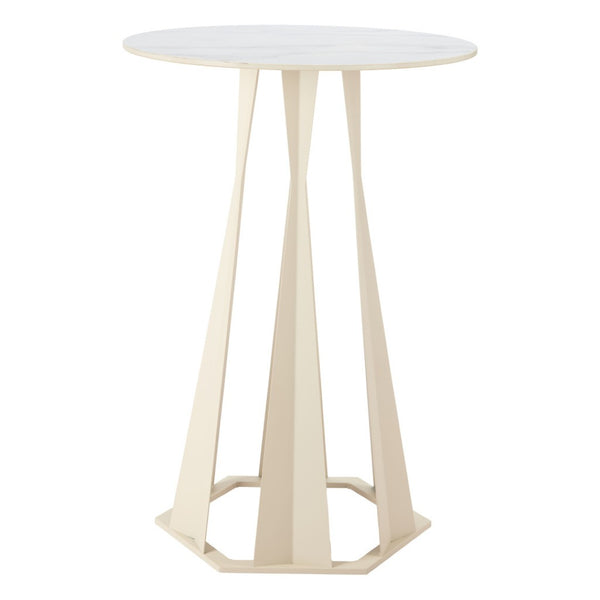 HomeRoots 26" Modern White Faux Marble Bar Table with Steel Base - Stylish, Durable Bistro Design for Any Space 668836