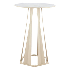 HomeRoots 26" Modern White Faux Marble Bar Table with Steel Base - Stylish, Durable Bistro Design for Any Space 668836