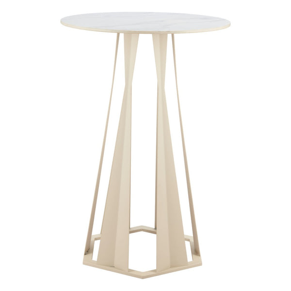 HomeRoots 26" Modern White Faux Marble Bar Table with Steel Base - Stylish, Durable Bistro Design for Any Space 668836