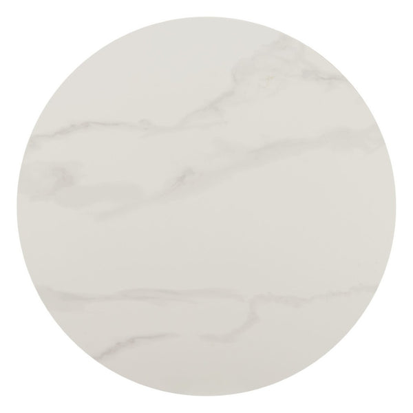 HomeRoots 26" Modern White Faux Marble Bar Table with Steel Base - Stylish, Durable Bistro Design for Any Space 668836