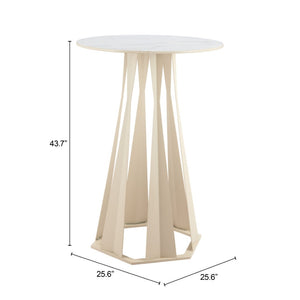 HomeRoots 26" Modern White Faux Marble Bar Table with Steel Base - Stylish, Durable Bistro Design for Any Space 668836