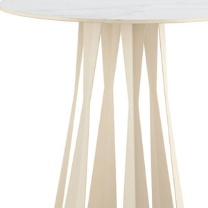 HomeRoots 26" Modern White Faux Marble Bar Table with Steel Base - Stylish, Durable Bistro Design for Any Space 668836