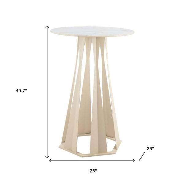 HomeRoots 26" Modern White Faux Marble Bar Table with Steel Base - Stylish, Durable Bistro Design for Any Space 668836