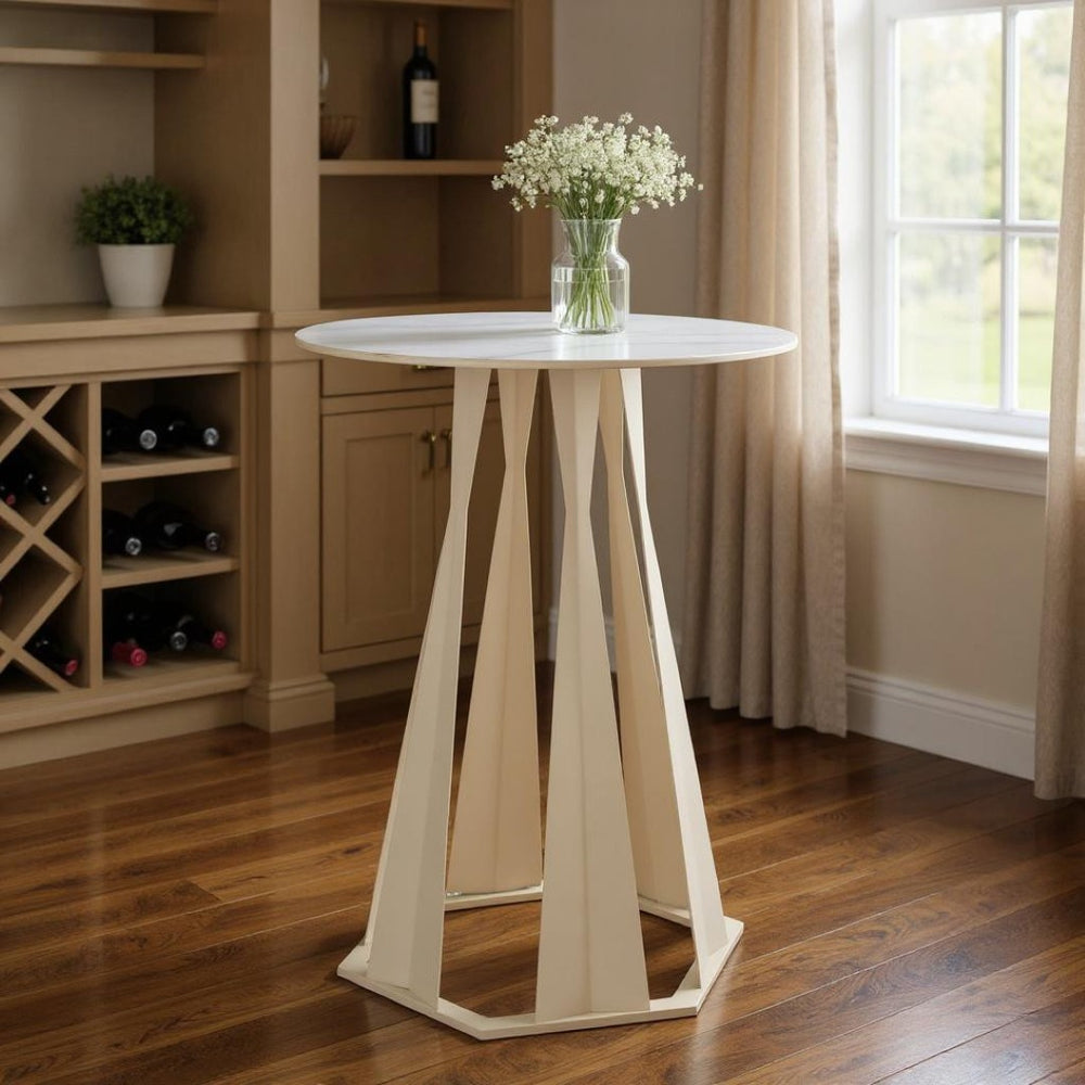 HomeRoots 26" Modern White Faux Marble Bar Table with Steel Base - Stylish, Durable Bistro Design for Any Space 668836