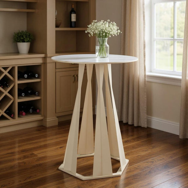 HomeRoots 26" Modern White Faux Marble Bar Table with Steel Base - Stylish, Durable Bistro Design for Any Space 668836