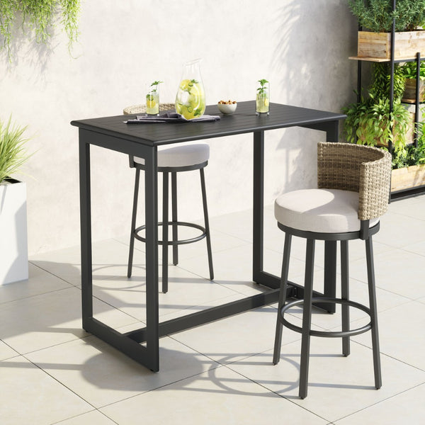HomeRoots 51" Black Aluminum High-Top Outdoor Bar Table - Stylish, Durable, Weather-Resistant for Any Setting 668837