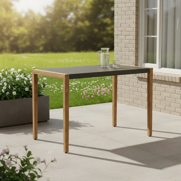 HomeRoots 56" Gray Faux Concrete High-Top Bar Table with Solid Wood Accents for Indoor/Outdoor Entertaining 668840