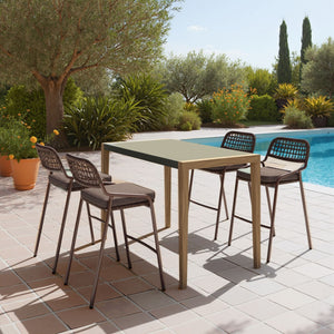 HomeRoots 56" Gray Faux Concrete High-Top Bar Table with Solid Wood Accents for Indoor/Outdoor Entertaining 668840