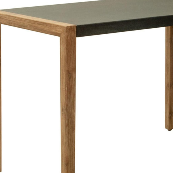 HomeRoots 56" Gray Faux Concrete High-Top Bar Table with Solid Wood Accents for Indoor/Outdoor Entertaining 668840