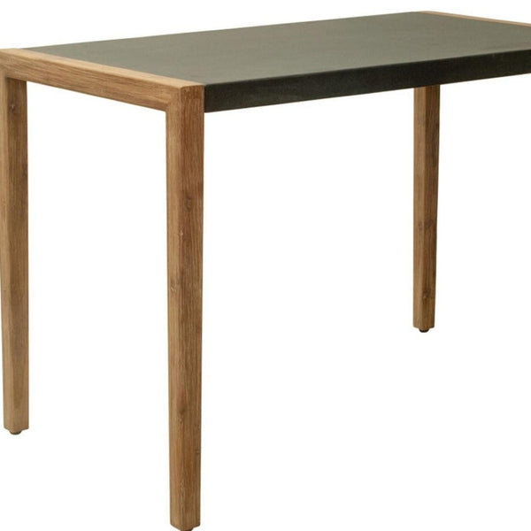 HomeRoots 56" Gray Faux Concrete High-Top Bar Table with Solid Wood Accents for Indoor/Outdoor Entertaining 668840