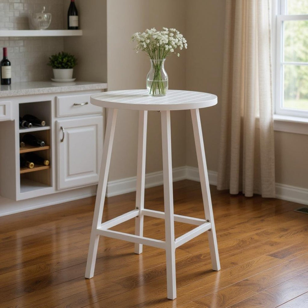 HomeRoots 24" Modern White Aluminum Round Outdoor Bar Table - Stylish, Durable, Perfect for Any Gathering! 668841