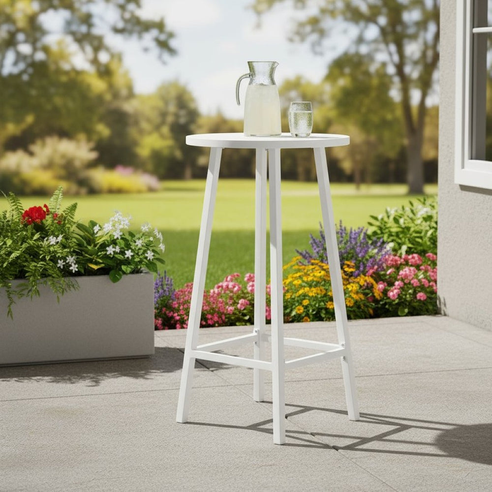 HomeRoots 24" Modern White Aluminum Round Outdoor Bar Table - Stylish, Durable, Perfect for Any Gathering! 668841
