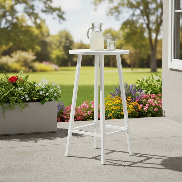 HomeRoots 24" Modern White Aluminum Round Outdoor Bar Table - Stylish, Durable, Perfect for Any Gathering! 668841