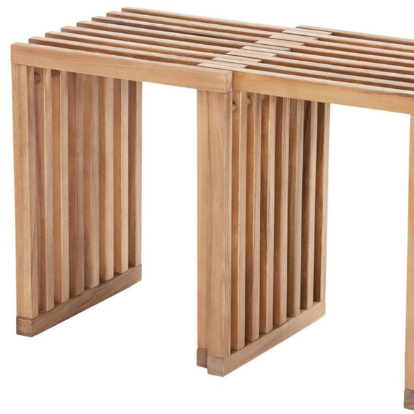 HomeRoots 27" Natural Solid Wood Adjustable Bench - Versatile Acacia Seating for Indoor & Outdoor Spaces 668843