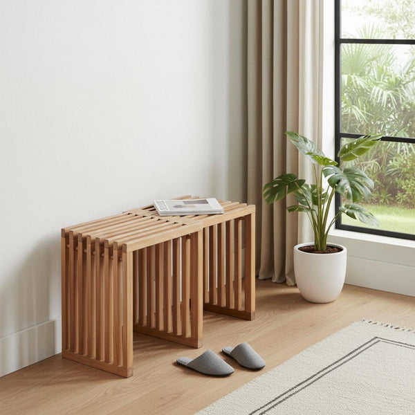 HomeRoots 27" Natural Solid Wood Adjustable Bench - Versatile Acacia Seating for Indoor & Outdoor Spaces 668843