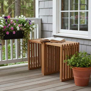 HomeRoots 27" Natural Solid Wood Adjustable Bench - Versatile Acacia Seating for Indoor & Outdoor Spaces 668843