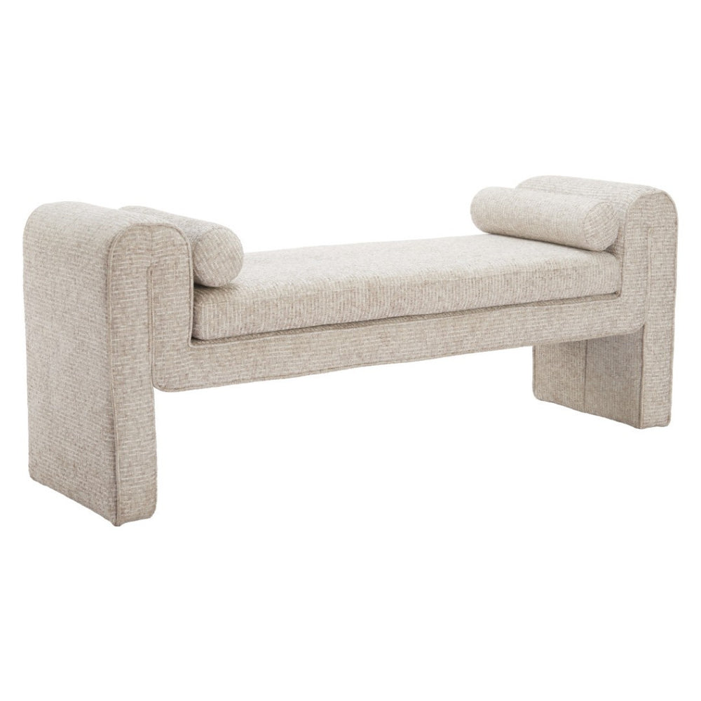 HomeRoots 60" Beige Upholstered Bench - Stylish Solid Wood Seating for Entryway, Hallway, or Foyer Decor 668844