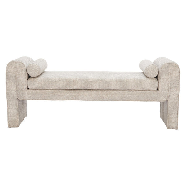 HomeRoots 60" Beige Upholstered Bench - Stylish Solid Wood Seating for Entryway, Hallway, or Foyer Decor 668844