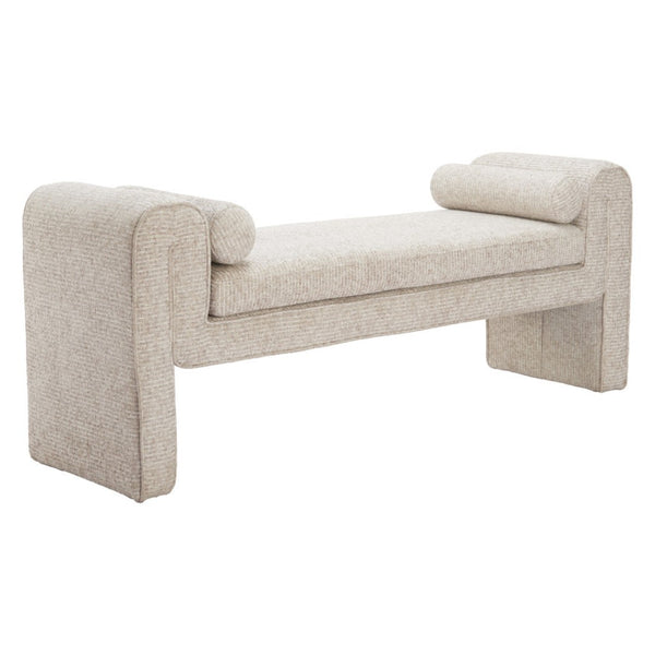 HomeRoots 60" Beige Upholstered Bench - Stylish Solid Wood Seating for Entryway, Hallway, or Foyer Decor 668844