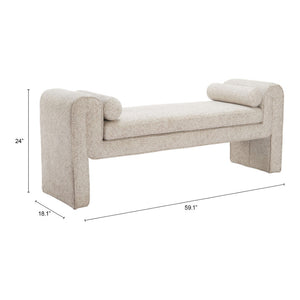 HomeRoots 60" Beige Upholstered Bench - Stylish Solid Wood Seating for Entryway, Hallway, or Foyer Decor 668844