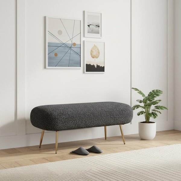 HomeRoots 48" Black and Gold Upholstered Bench - Stylish Entryway Seating with Storage for Shoes and Keys 668845