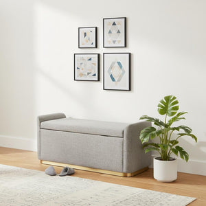 HomeRoots 48" Elegant Gray and Gold Upholstered Bench – Versatile Seating for Entryways, Bedrooms & More! 668846