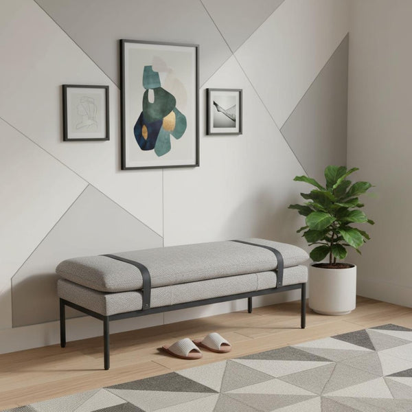 HomeRoots 48" Gray and Black Fabric Upholstered Bench - Stylish, Durable Seating for Entryways & Hallways 668847