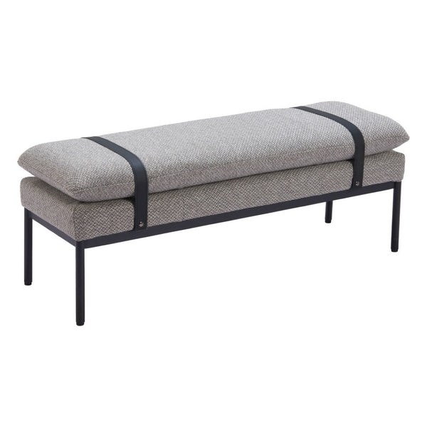 HomeRoots 48" Gray and Black Fabric Upholstered Bench - Stylish, Durable Seating for Entryways & Hallways 668847