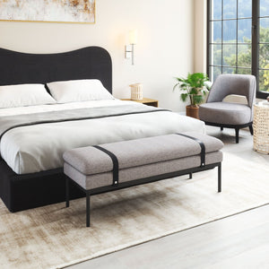 HomeRoots 48" Gray and Black Fabric Upholstered Bench - Stylish, Durable Seating for Entryways & Hallways 668847