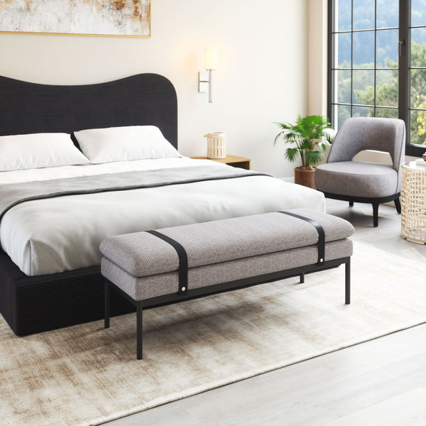 HomeRoots 48" Gray and Black Fabric Upholstered Bench - Stylish, Durable Seating for Entryways & Hallways 668847