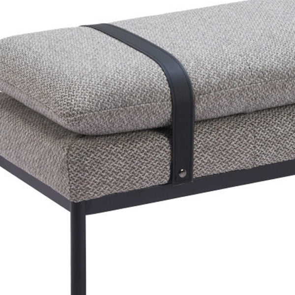 HomeRoots 48" Gray and Black Fabric Upholstered Bench - Stylish, Durable Seating for Entryways & Hallways 668847