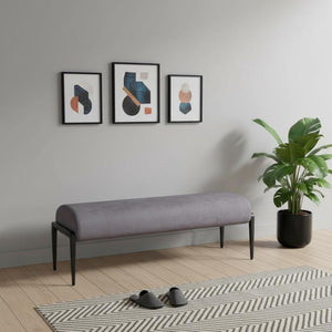 HomeRoots 54" Gray Upholstered Bench with Black Accents - Stylish Entryway Seating for Home Decor & Storage 668848
