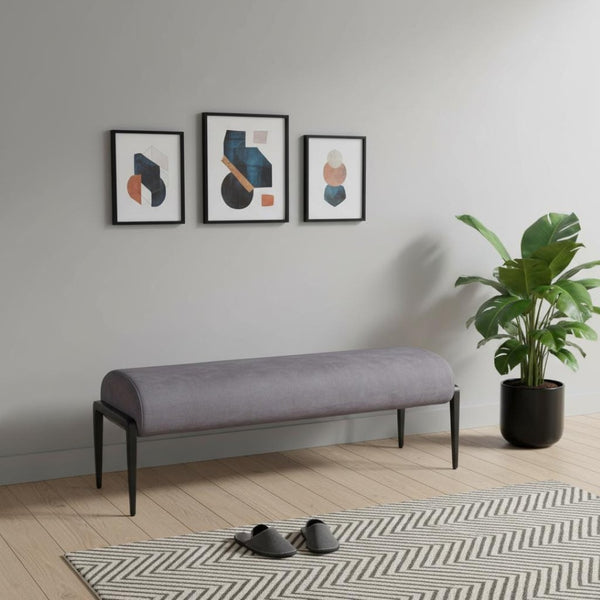 HomeRoots 54" Gray Upholstered Bench with Black Accents - Stylish Entryway Seating for Home Decor & Storage 668848