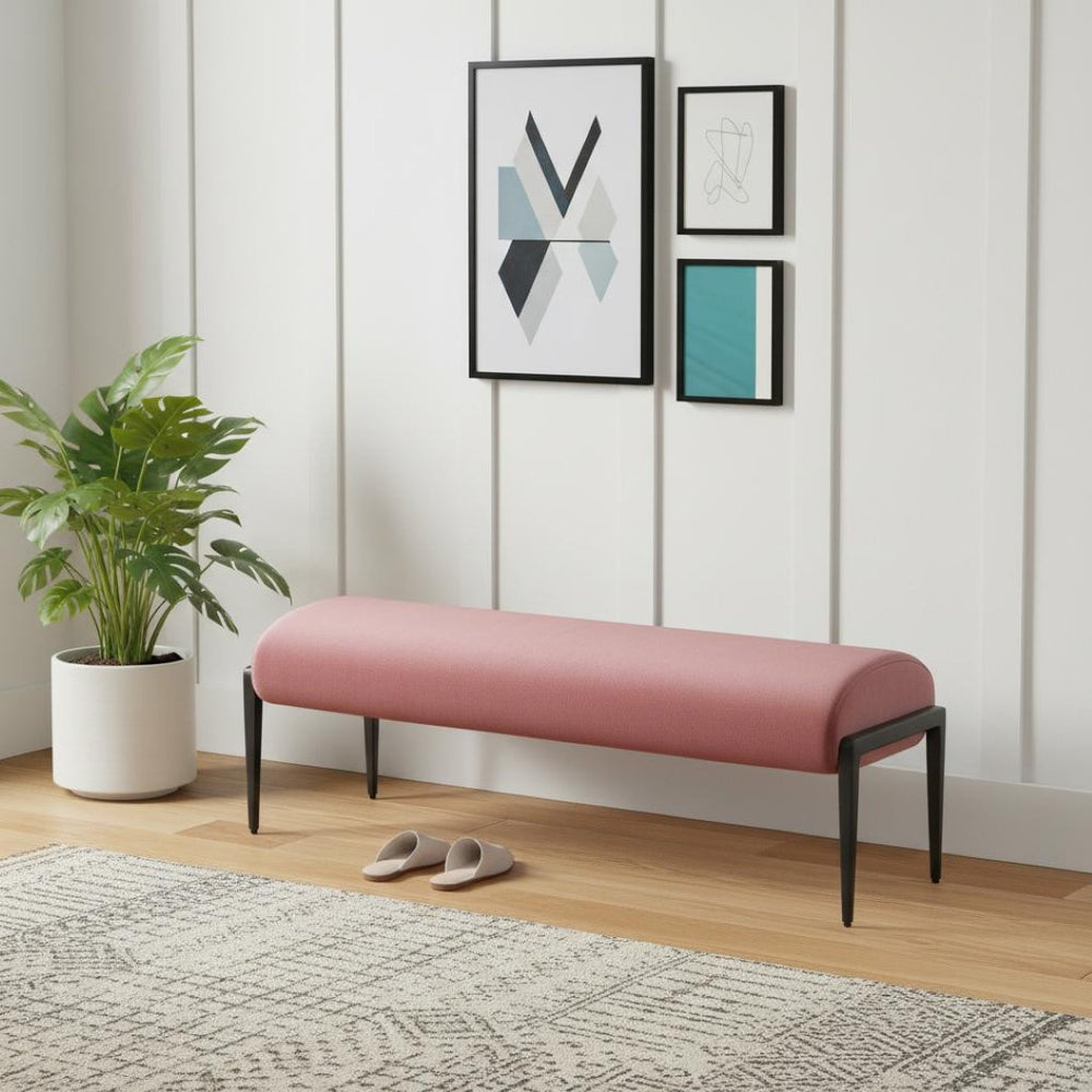 HomeRoots 54" Stylish Brown and Black Upholstered Bench with Sturdy Steel Legs - Perfect for Entryways & More! 668849