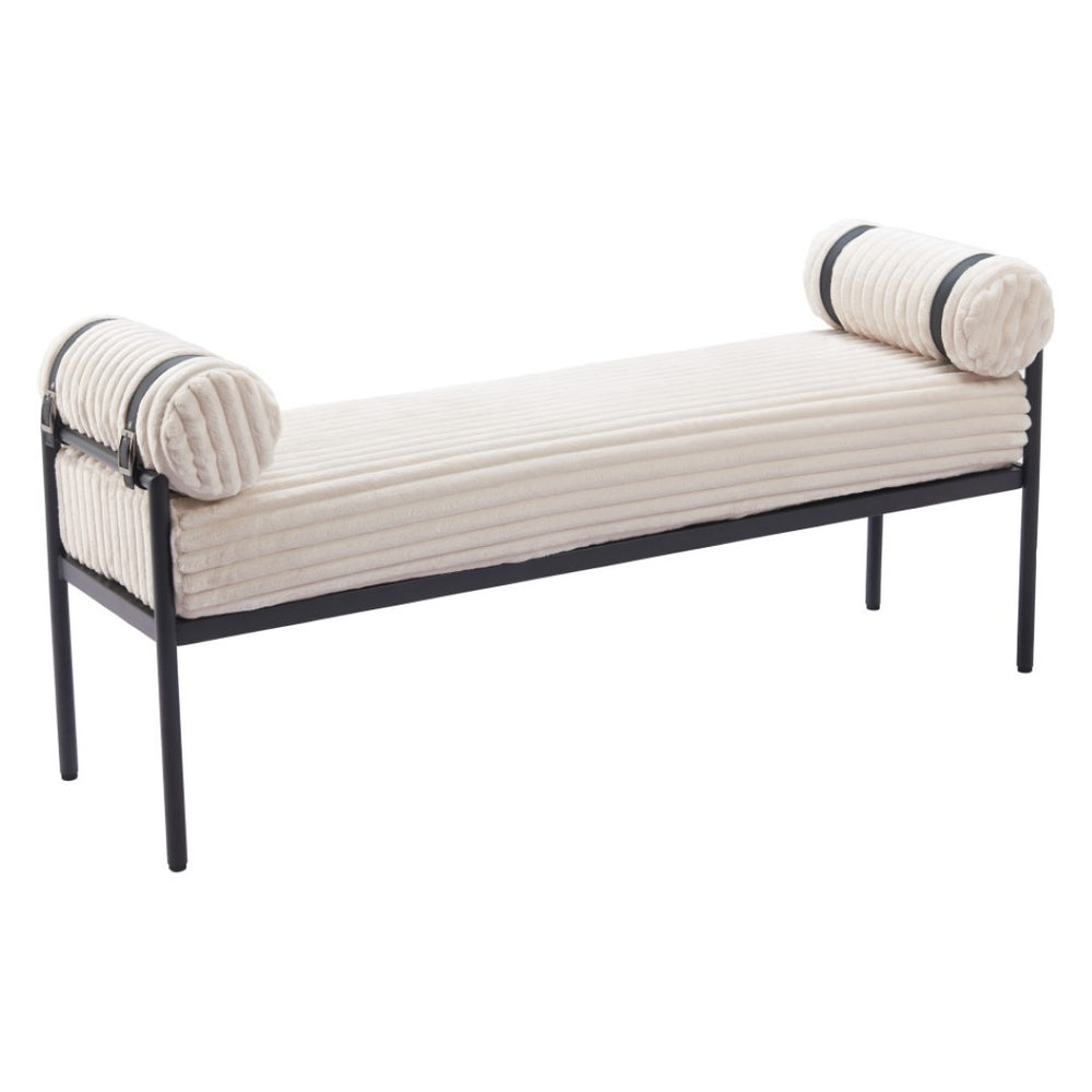 HomeRoots 56" Cream and Black Fabric Upholstered Bench - Stylish Seating Solution for Entryway and Hallway 668850