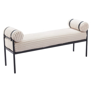 HomeRoots 56" Cream and Black Fabric Upholstered Bench - Stylish Seating Solution for Entryway and Hallway 668850