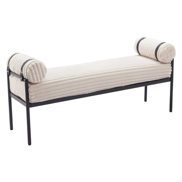 HomeRoots 56" Cream and Black Fabric Upholstered Bench - Stylish Seating Solution for Entryway and Hallway 668850