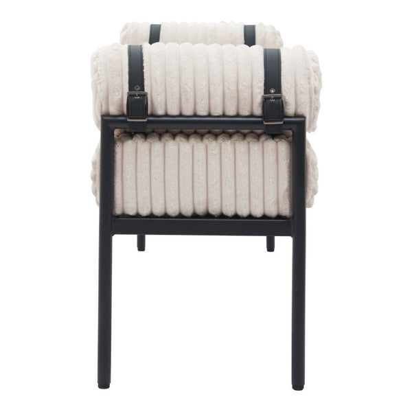 HomeRoots 56" Cream and Black Fabric Upholstered Bench - Stylish Seating Solution for Entryway and Hallway 668850