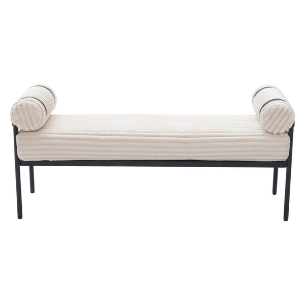 HomeRoots 56" Cream and Black Fabric Upholstered Bench - Stylish Seating Solution for Entryway and Hallway 668850