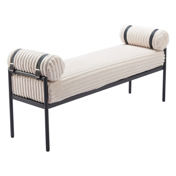 HomeRoots 56" Cream and Black Fabric Upholstered Bench - Stylish Seating Solution for Entryway and Hallway 668850