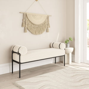 HomeRoots 56" Cream and Black Fabric Upholstered Bench - Stylish Seating Solution for Entryway and Hallway 668850