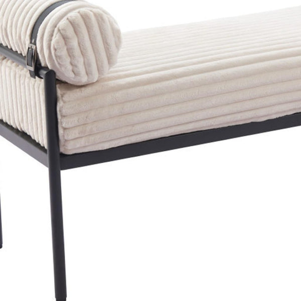 HomeRoots 56" Cream and Black Fabric Upholstered Bench - Stylish Seating Solution for Entryway and Hallway 668850